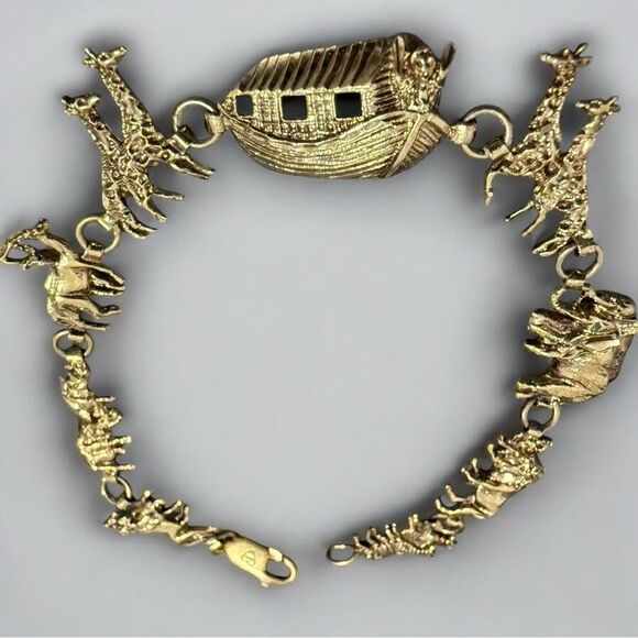 NOAH’S ARK CHARM BRACELET – VINTAGE .925 STERLING SILVER ANIMAL PARADE - Picture 1 of 17